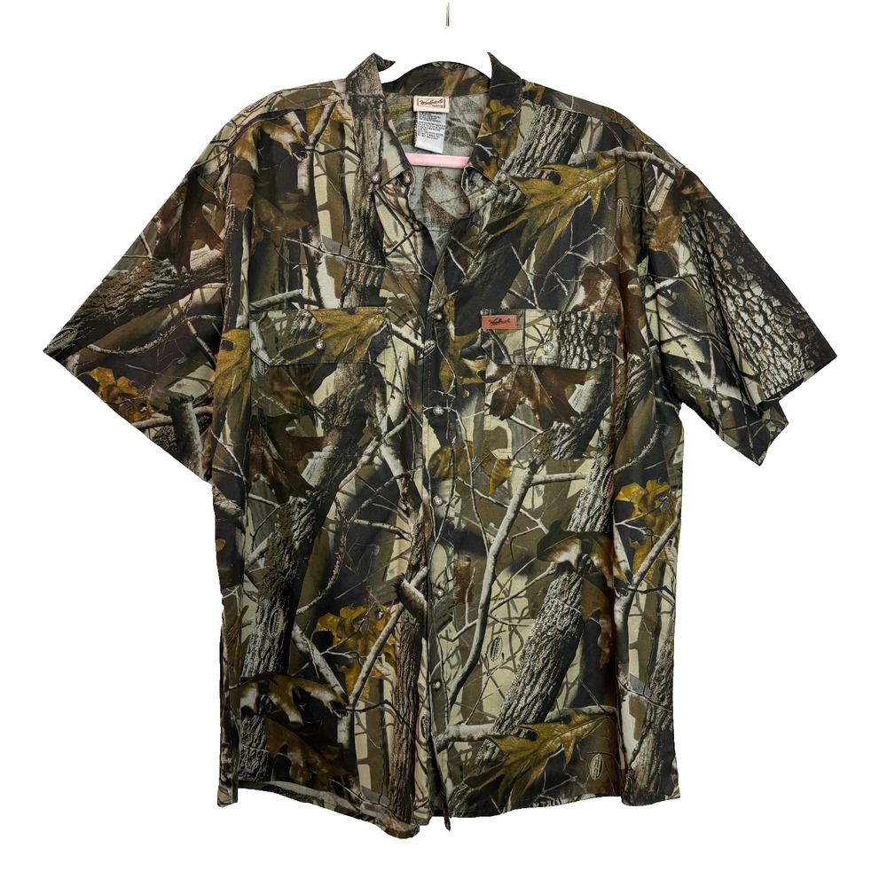 VTG‎ Woolrich Realtree Hardwood Camo Hunting Short Sleeve Button Up Shirt Men XL